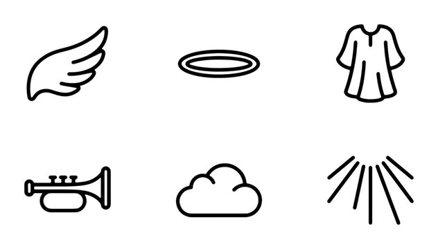 Angel Icons Set, Heavenly Symbols, Religious Vector Graphics, Divine Elements, Celestial Objects