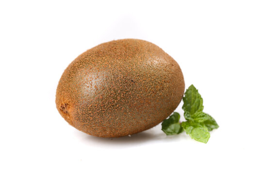 Fresh Kiwifruit with Mint Leaves Still Life on White Background