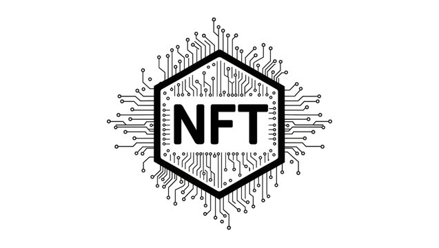 Hexagonal NFT logo with circuit board pattern