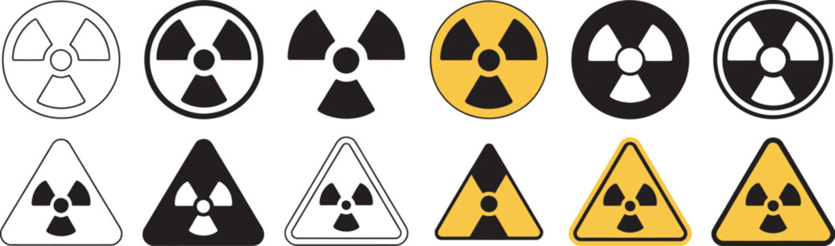 Radiation hazard icon nuclear danger graphics isolated vector symbol representing radioactive material warning, nuclear risk zones and laboratory safety protection signage design.