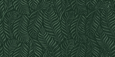 seamless dark green fern pattern stylized botanical illustration with repeating leaf motifs © Nikhil