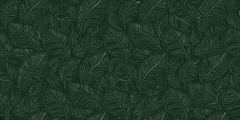 seamless pattern of stylized fern leaves monochromatic dark green botanical illustration © Nikhil