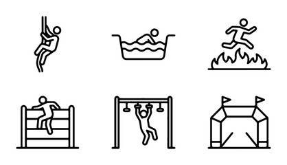 Fototapeta premium Obstacle Course Icons, Fitness Challenge Vector Set, Sports Competition Graphics, Adventure Race Elements
