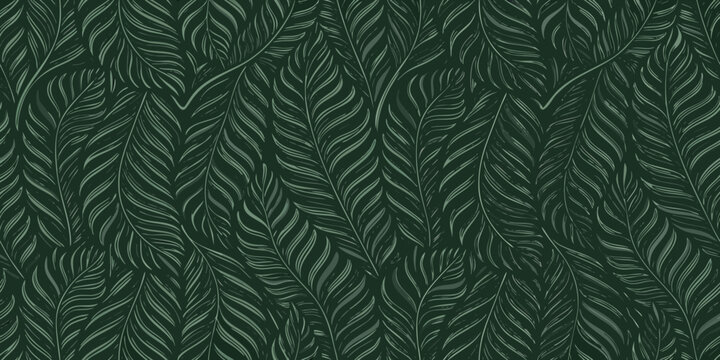 seamless dark green fern pattern stylized botanical illustration with repeating leaf motifs