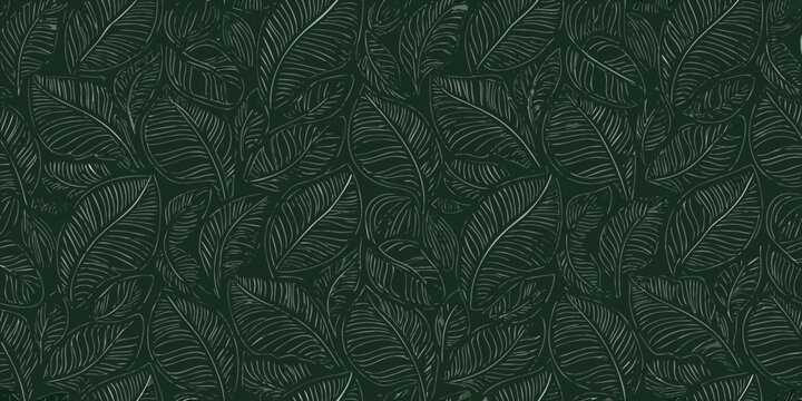 seamless pattern of stylized fern leaves monochromatic dark green botanical illustration