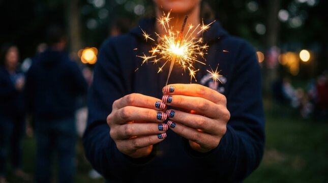 Independence day sparkler patriotic celebration with american flag nail art