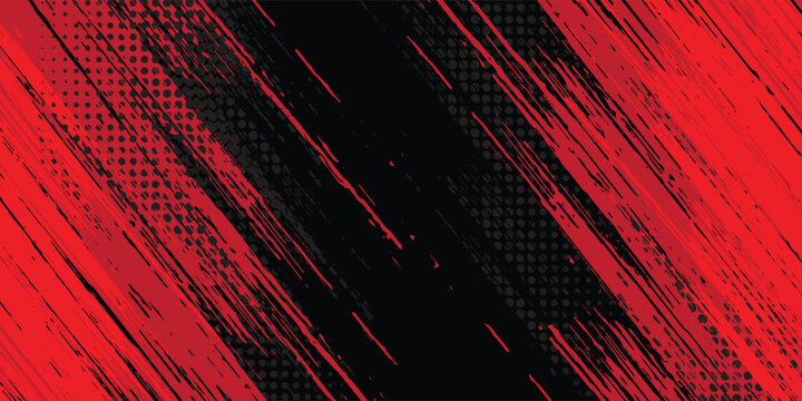 Dynamic black and red grunge halftone abstract background with diagonal brush stroke texture, modern edgy design suitable for sports posters, gaming banners, racing themes, digital ads, n high-energy