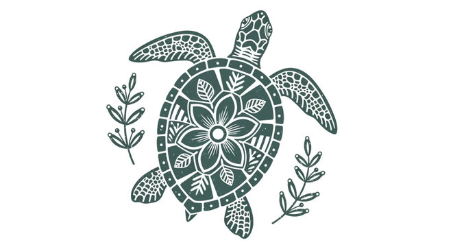 Turtle, sea turtle, green turtle, floral turtle, vector illustration, animal design, eco friendly symbol, nature icon