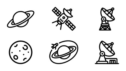 Space Icons Set: Planets, Satellites, and Antennas, Vector Graphics for Astronomy and Technology © Nahid