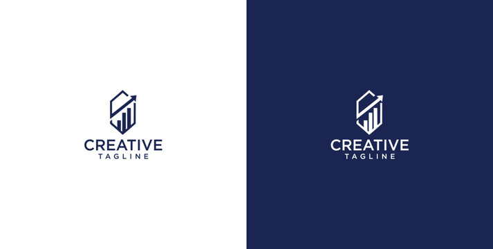 Abstract geometric shield logo with upward-trending bar charts, symbolizing business growth, financial success, and data analytics for modern professional branding