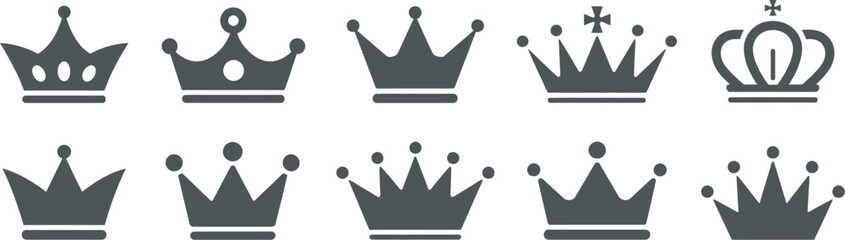 Royal crown icon king queen tiara symbols isolated vector set representing monarchy, luxury fashion, prestige awards and royal heritage visual concepts. © Dalim 6