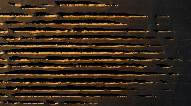 Aerial View of Desert Yardangs with Geometric Shadows, Natural Erosion Patterns