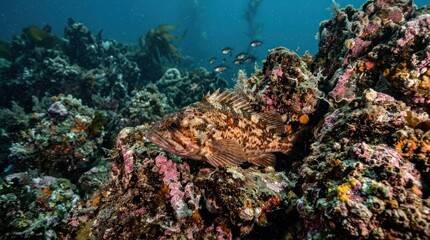 Obraz premium A colorful underwater scene with a fish and coral reef.