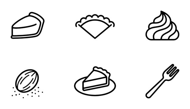 Dessert Icons: Pie Slices, Whipped Cream, Nutmeg, Dumpling, Fork, Food Vector Graphics