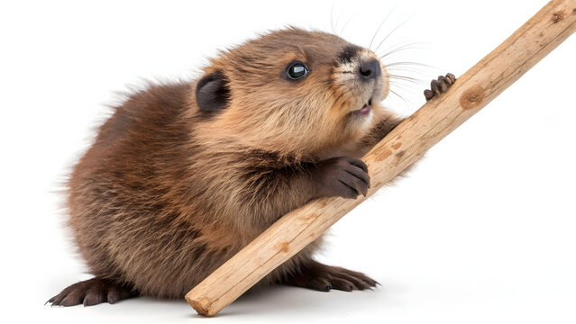 Adorable Baby Beaver Holding Wood Stick Round 