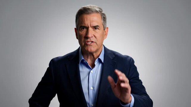 Mature man expressing shock, surprise in business casual attire