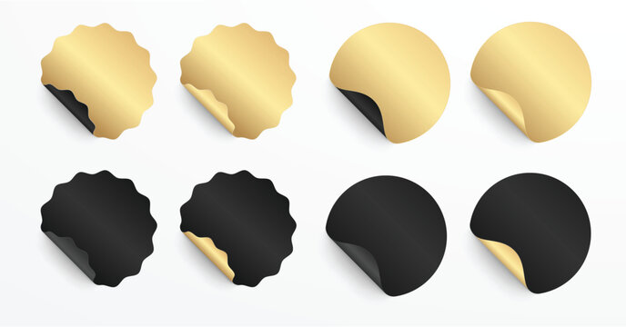 Creative collection of folded corner paper or cardstock designs in gold and black colors for graphic design projects