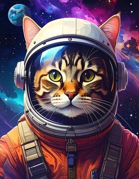 Astronaut Cat in Space Helmet.