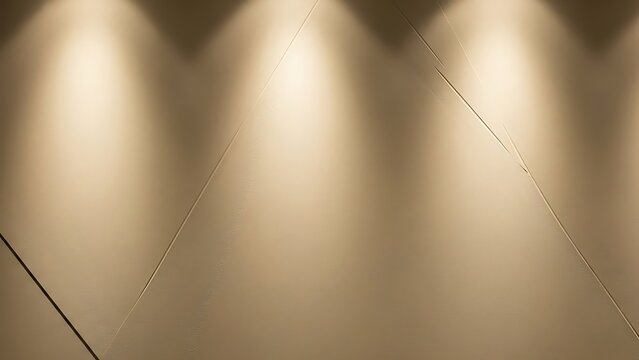 Minimalist beige wall background with three spotlights and geometric lines