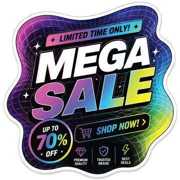 Colorful mega sale banner with up to 70 percent off discount