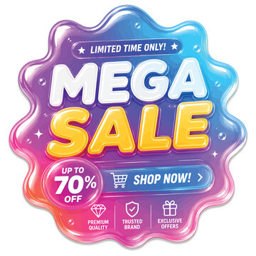Bright mega sale banner with up to 70 percent discount
