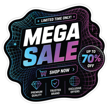 Mega sale banner with up to seventy percent discount offer