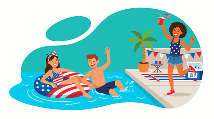 Obraz premium Happy family enjoying summer pool vacation by the beach.