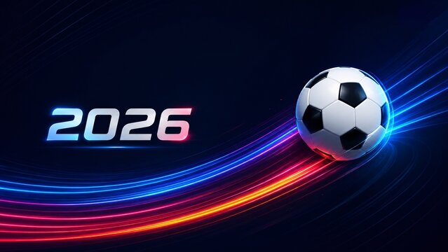 Soccer ball with vibrant lights and 2026 text