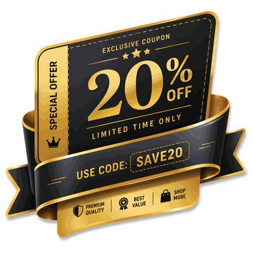 20 percent off discount coupon with golden special offer badge