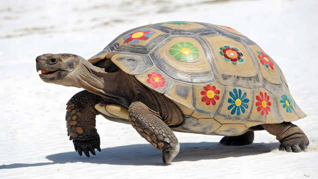 Smiling Turtle Walking Slowly Rounded Shell Design