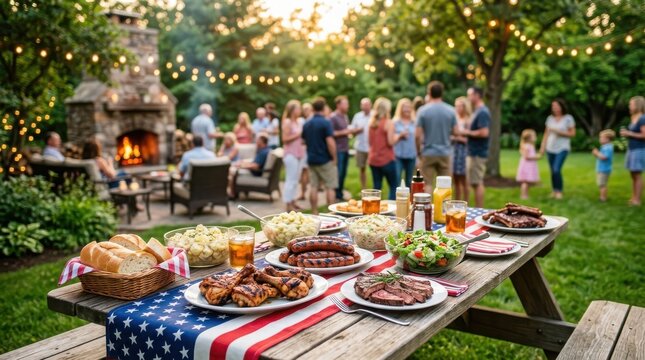 Independence day backyard bbq festive celebration with food and friends