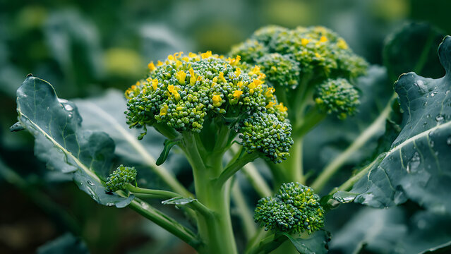 Close-up of a Healthy Broccoli Plant Growing in a Garden.