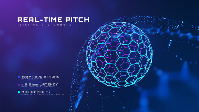 Abstract digital soccer ball background with glowing blue lines. Future sports technology concept showing a real-time game data stream, dynamic football network connection and fast speed.