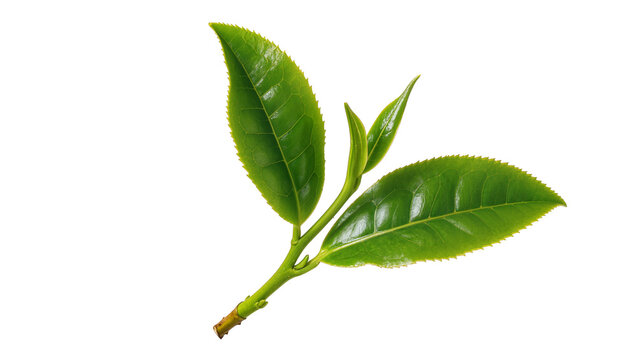 Green tea leaves and buds on stem