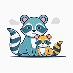 Fototapeta premium Cute Raccoons Cartoon Illustration