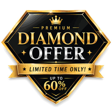 Premium diamond offer badge with up to sixty percent discount