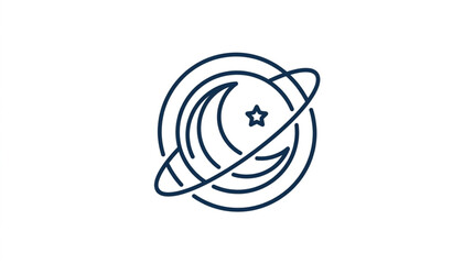 Crescent Moon and Star Orbiting Planet Icon. © Topan