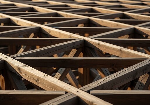 Complex Wooden Truss Structure Close-Up Architecture Detail