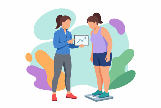 Fitness Coach Monitoring Weight Loss Statistics for Client