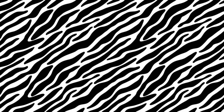 abstract zebra stripe pattern black and white irregular lines seamless background