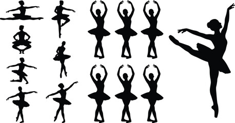Ballerina dancer silhouette collection featuring elegant ballet poses graceful tutu dresses and classic performing arts vector illustrations for dance studio designs © Mst Shamima