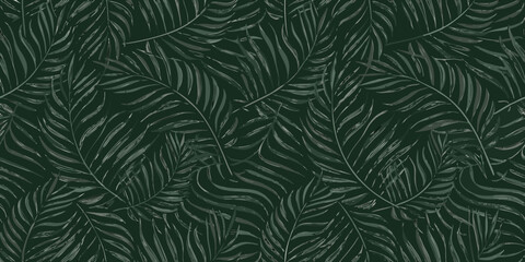 seamless dark green fern pattern stylized tropical leaf illustration on a deep background © Shamal