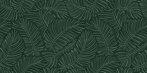 seamless pattern of stylized fern leaves in monochromatic dark green © Shamal