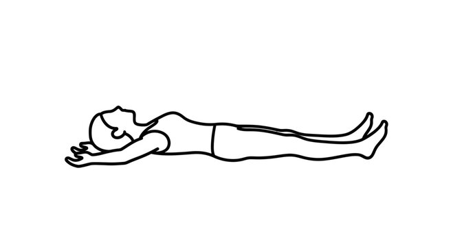 Person Lying Down Flat on Back, Relaxed Pose, Minimalist Line Art Illustration