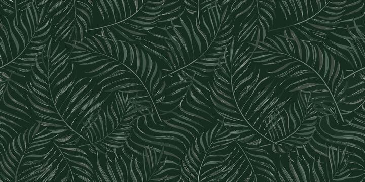 seamless dark green fern pattern stylized tropical leaf illustration on a deep background