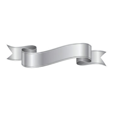 Silver ribbon banner with curled ends on transparent background