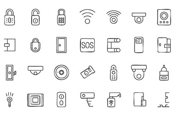 Fototapeta premium Vector CCTV Camera and Door Lock Icons for Safety Technology