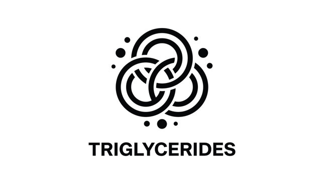 Minimalist black and white vector illustration depicting the chemical molecular structure of common human body triglycerides