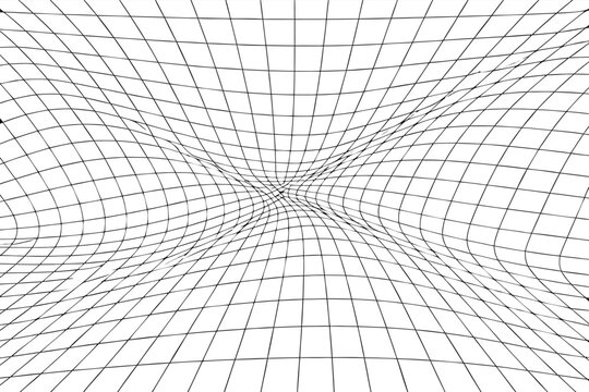 Abstract Black and White Warped Grid Background, Distrted Geometric Mesh VectorIllustration for Modern Deign, 3D Perspective Wave Pttern, Digital Technology nd Science Spacetime Concet