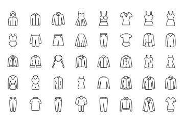Fototapeta premium Minimal Garment Line Icon Pack for Style, Boutique, and Retail Projects